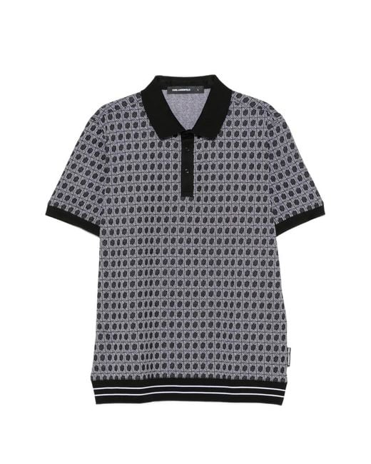 Karl Lagerfeld Gray Monogram-Pattern Polo Shirt for men