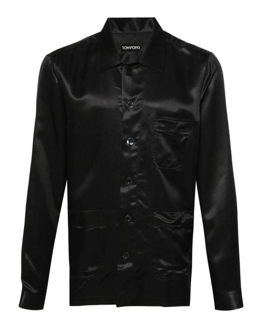 Tom Ford Black Silk Twill Pajama Shirt for men