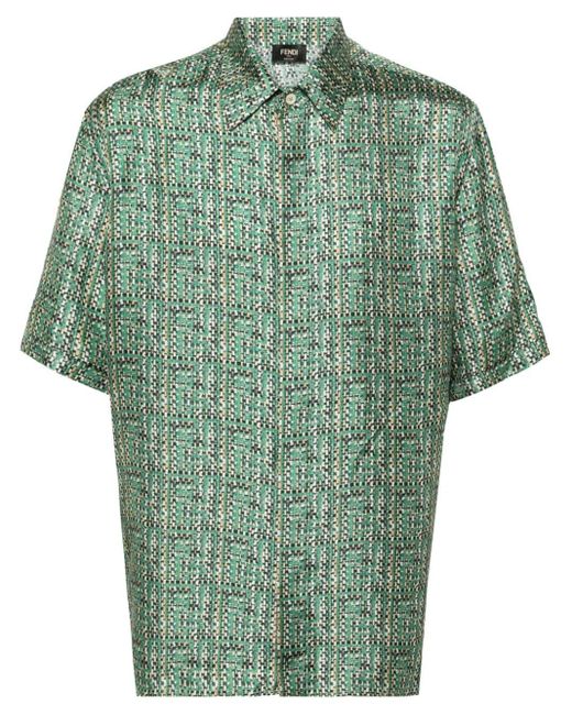 メンズ Fendi Ff-printed Silk Shirt Green