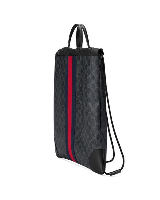 Gucci Leather Soft GG Supreme Drawstring Backpack in Black for Men - Lyst