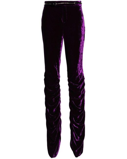 Pantalon slim en velours à taille basse Gucci en coloris Purple