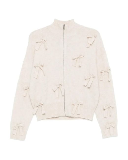 Aniye By Bow-embellished Zip-front Cardigan White