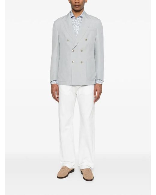 Eleventy White Double-Breasted Chest-Pocket Jacket for men