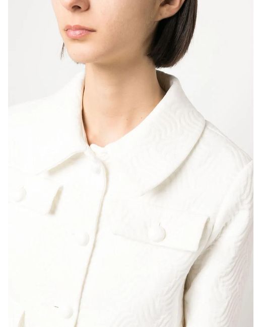 P.A.R.O.S.H. White Embossed-Texture Cropped Jacket