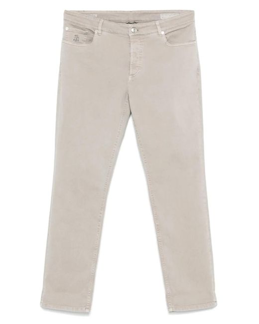 Brunello Cucinelli Natural Logo-Embroidered Jeans for men