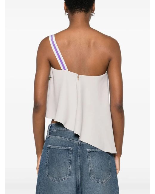 Gemy Maalouf White Embroidered-Flowers One-Shoulder Top