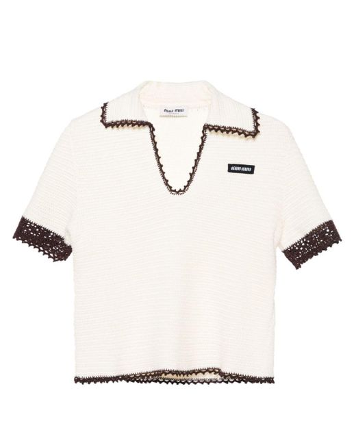 Miu Miu Contrasting-trim Crochet Knitted Top in White | Lyst