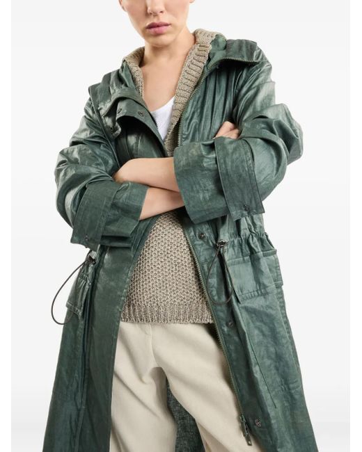 Fay Green Drawstring-Waist Hooded Parka