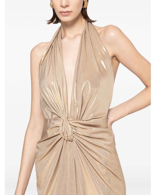 Nissa Natural Backless Lamé Maxi Dress