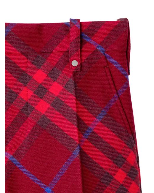 Burberry Red Checked Straight-leg Mid-rise Wool Trousers