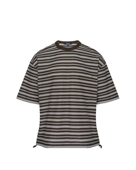 Comme des Garçons Gray Striped-Pattern Drawstring-Hem T-Shirt for men