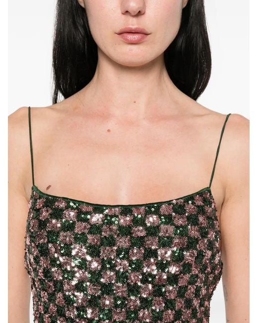Oseree Green Sequin-Pattern Mini Dress