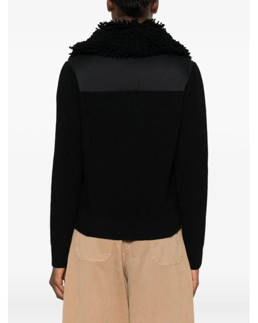 Moncler Black Down Jacket With Wool Inserts