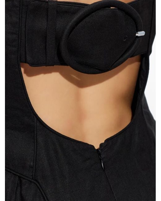 Cult Gaia Black Buckle Square-Neck Midi Dress