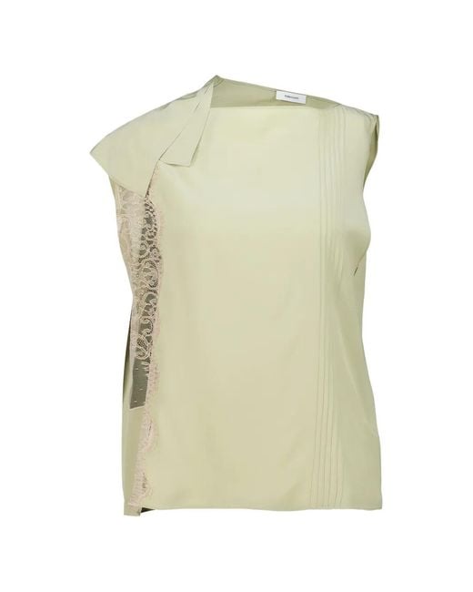Ferragamo Green Lace-Panelled Pintuck Top