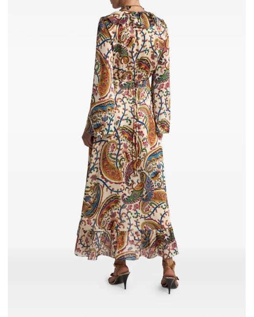Etro Natural Peau D'Ange Ruffled Paisley-Print Maxi Dress