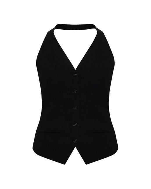 Lisa Yang Black Immy Halterneck Button-Up Top