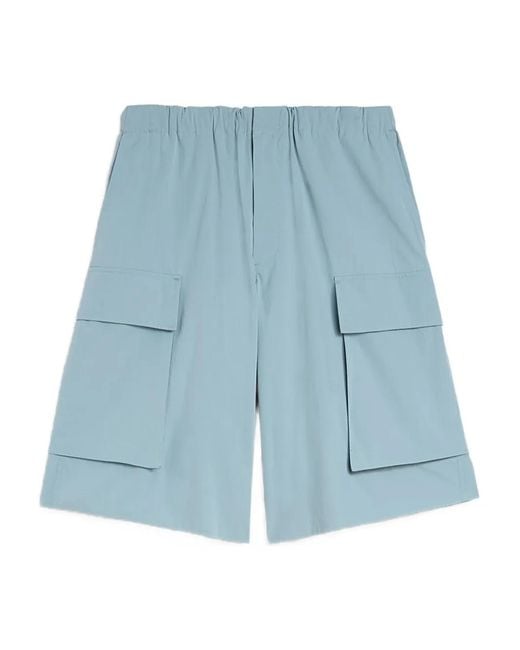 Jil Sander Blue Poplin Texture Cotton Shorts for men