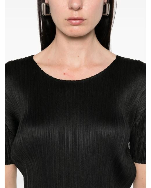 Pleats Please Issey Miyake Black Plissé-Effect T-Shirt