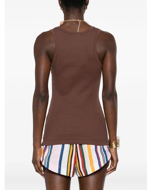 Pinko Brown Vest Top With Love Birds Golden Detail