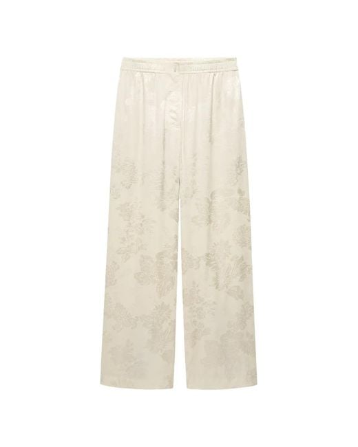Shanghai Tang White Floral-Jacquard Flared Trousers