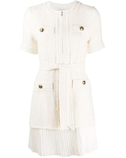 Sandro White Tweed Coat Mini Dress