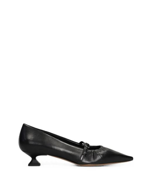 The Seller Black Buckle-Strap Pointed-Toe Leather Pumps