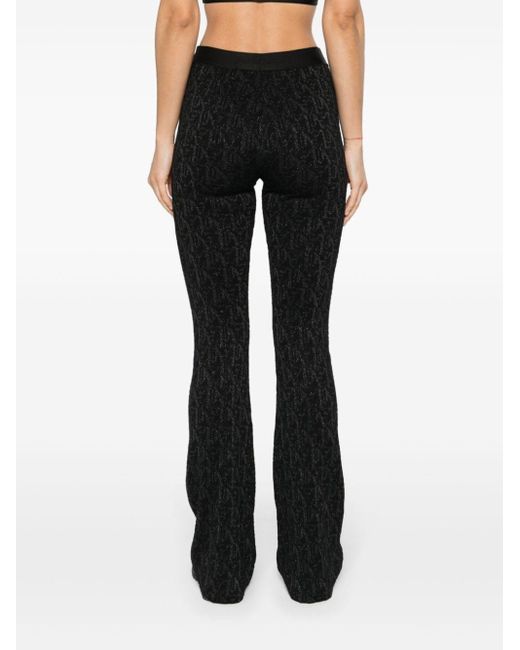 Palm Angels Black Monogram-jacquard Knitted Flared Trousers