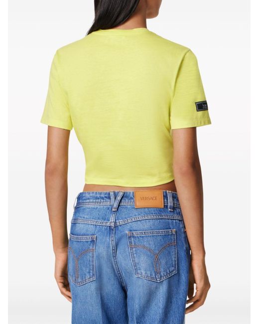 Versace Cropped T-shirt Met Logoprint in het Yellow