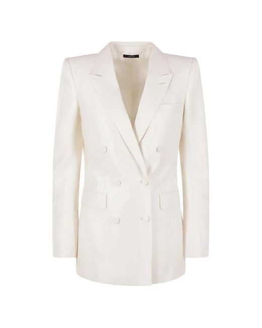Tom Ford White Double-Breasted Pinstripe Blazer