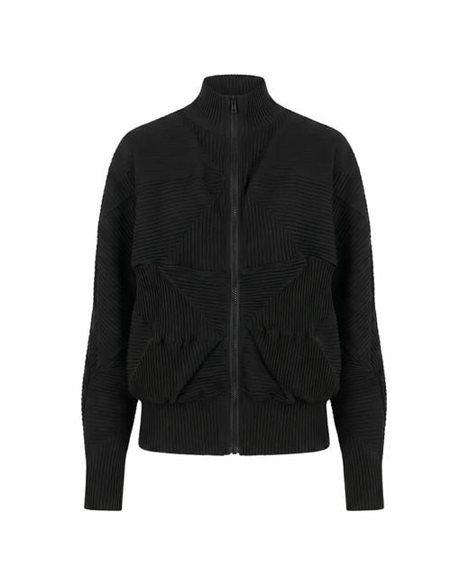 MEIMEIJ Black Pleated-Texture Zip-Up Sweatshirt