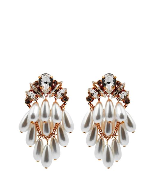 Anton Heunis Metallic Crystal-Embellished Faux-Pearl Drop Earrings