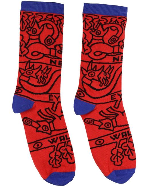 Walter Van Beirendonck Red New Eyes Ankle Socks for men