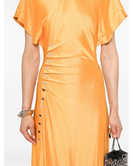 Rabanne Orange Gathered Short-sleeved Maxi Dres