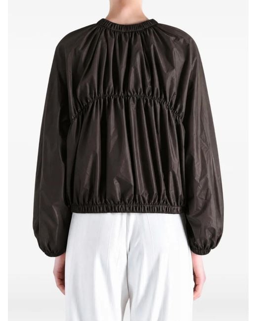 Amomento Black Gathered-Detail Zip-Up Jacket