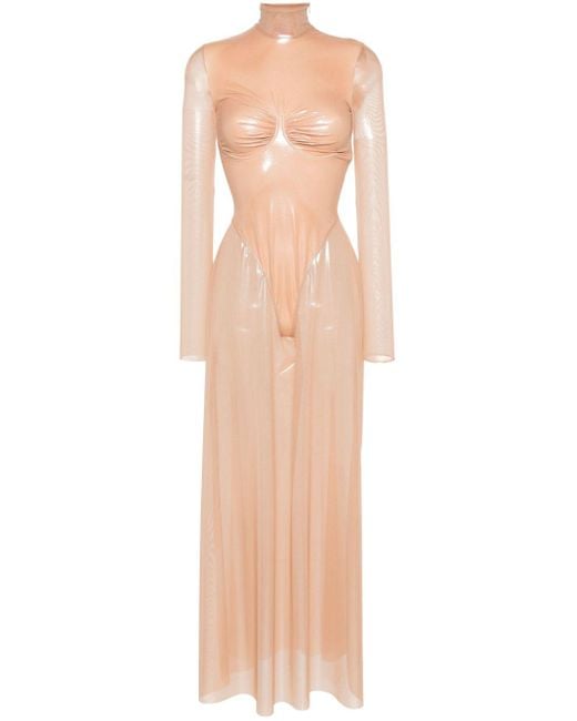 DIESEL Natural Lamé Sheer Maxi Dress