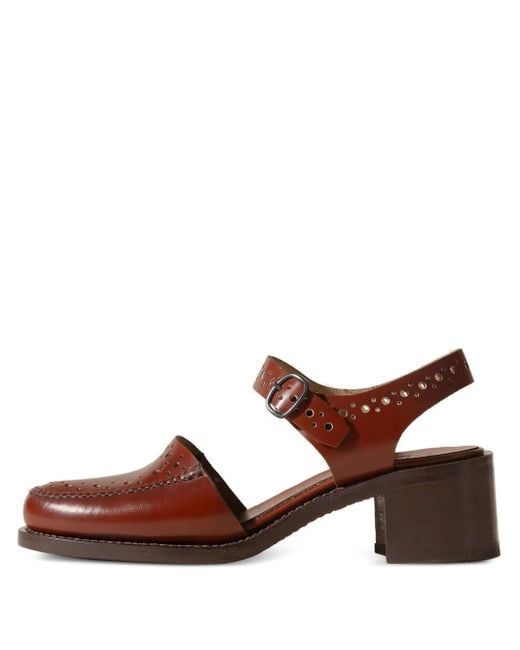 Hereu Brown 50Mm Picada Buckle-Fastening Perforated Pumps