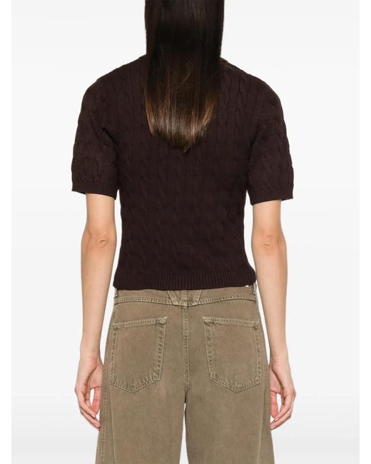 Gestuz Red Gzthilla Cable-Knit Polo Top