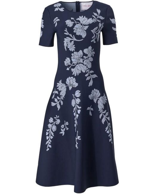 Carolina Herrera フローラルジャカード ドレス Blue