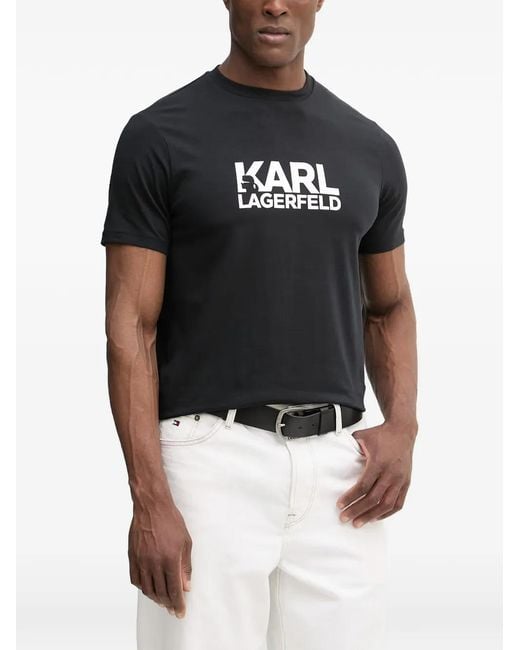 Karl Lagerfeld Black Logo-Print T-Shirt for men