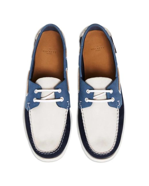 Hackett Blue Nubuck Panelled Boat Shoes for men
