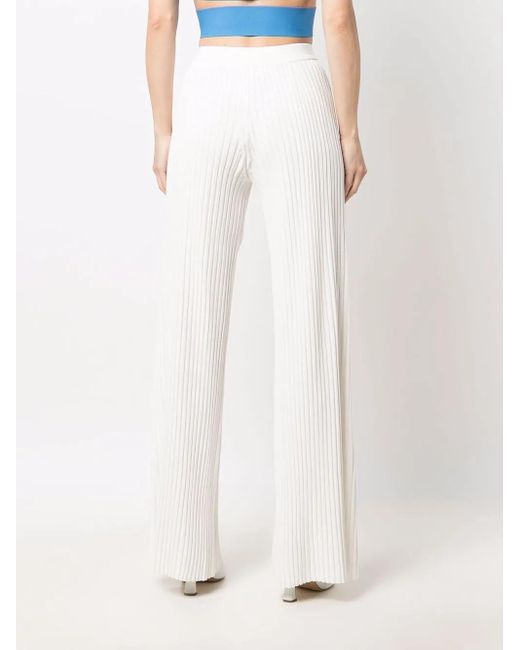 Mrz White Ribbed Knitted Trousers
