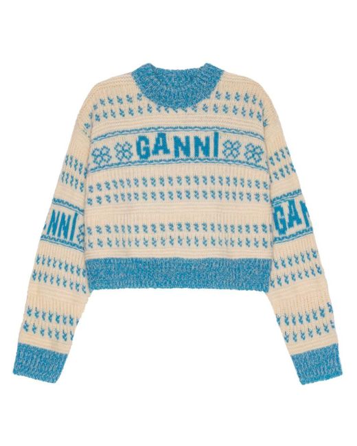 Maglione con logo di Ganni in Blue