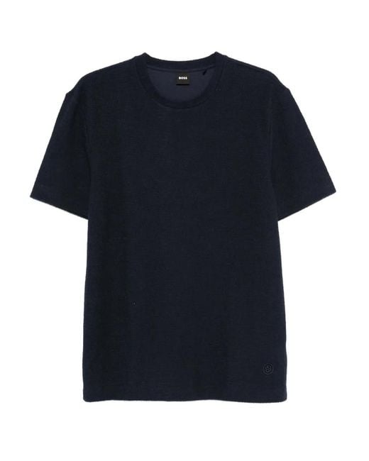 Boss Blue Textured Cotton T-Shirt for men
