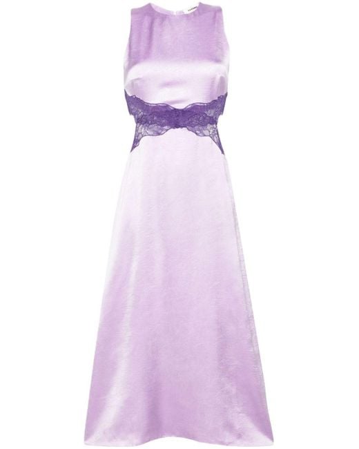 Sandro Purple Lace-trim Satin Midi Dress