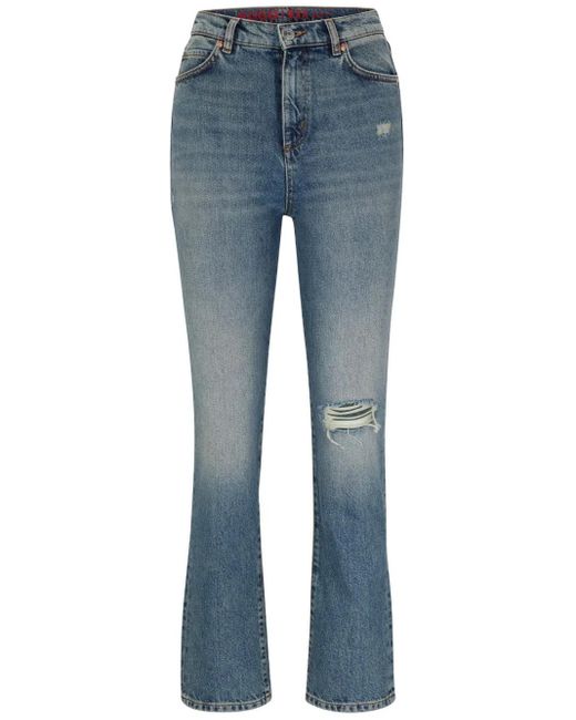 HUGO Blue Logo-patch Cotton Tapered Jeans