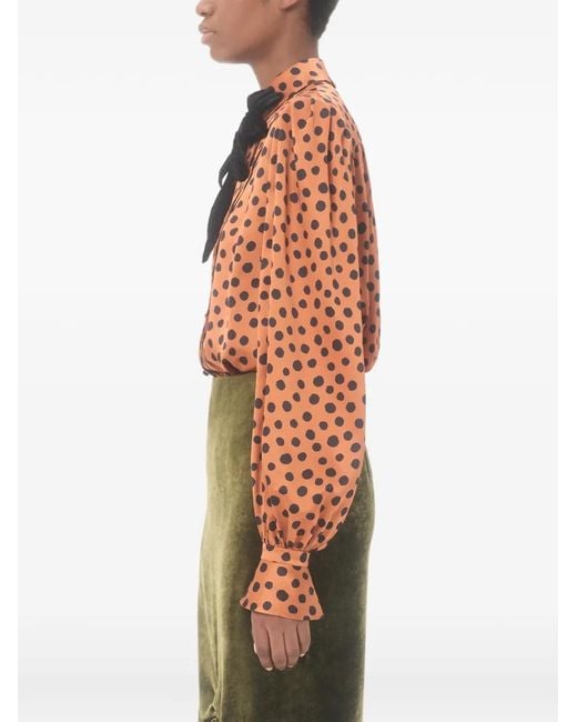Valentino Garavani Orange Crepe Satin Shirt With Plus De Pois Dalmata Print