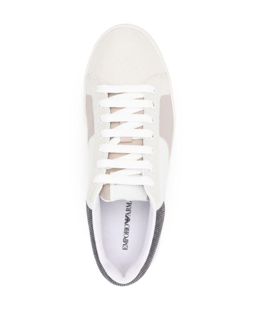 Emporio Armani White Colour-block Lace-up Sneakers