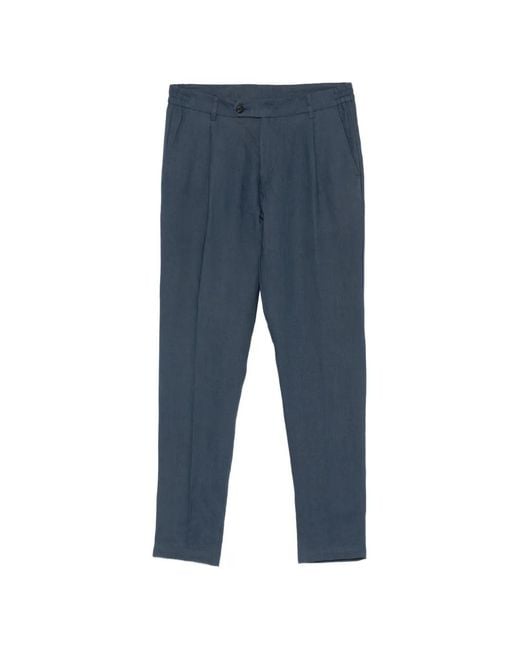 Eleventy Blue Pleated Linen Trousers for men