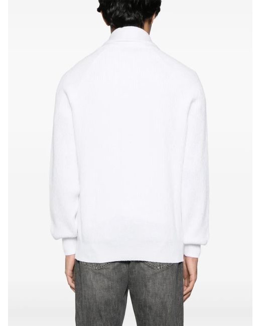 Brunello Cucinelli White English Rib Knit Cardigan for men